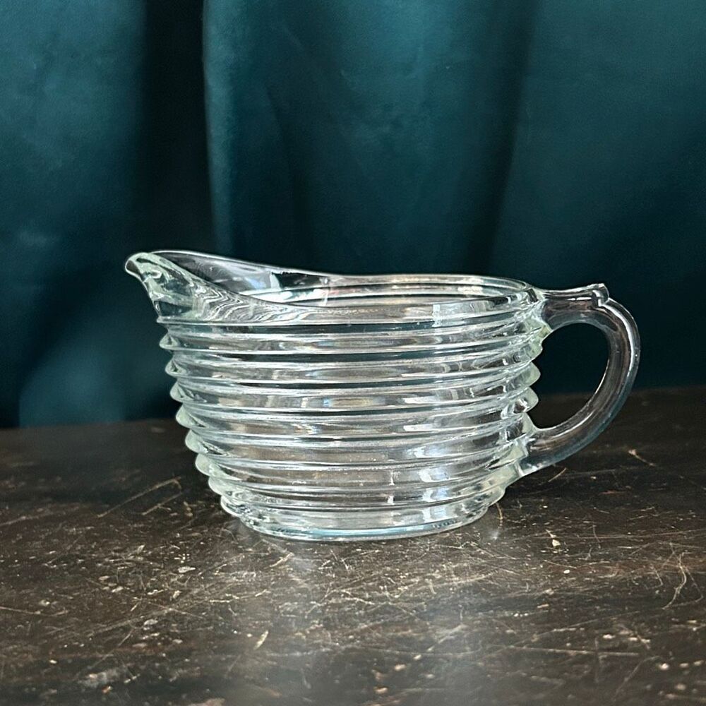 1940's Anchor Hocking Manhattan Creamer Oval Clear Glass Art Deco Design